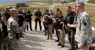 The Multinational Battle Group-East Military Provost Marshals office gives brief to NATO Forces Kosovo in Camp Bondsteel, Kosovo, July 26, 2016 EUCOM